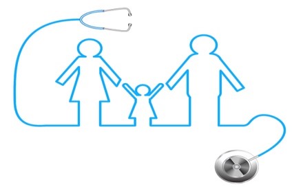 10299839 minh họa của biểu tượng gia đình với ống nghe trên nền y tế trừu tượng